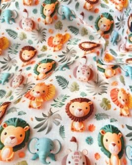 tissu coton 3D safari blanc