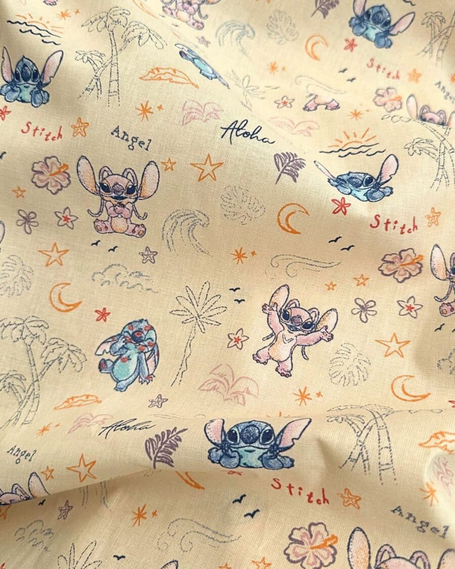 tissu coton Lilo et Stitch angel beige