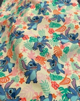 tissu coton Lilo et Stitch tropical beige