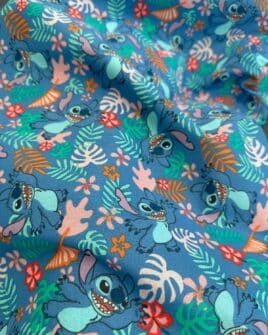 tissu coton Lilo et Stitch tropical bleu