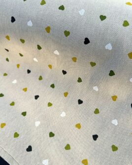 tissu polycoton largeur 280cm coeur vert noir moutarde blanc