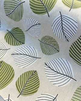 tissu polycoton largeur 280cm feuillage feuille verte et blanche