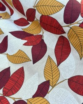 tissu polycoton largeur 280cm feuillage terracotta moutarde et rouge