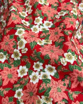 tissu coton grosse fleur de noël rouge