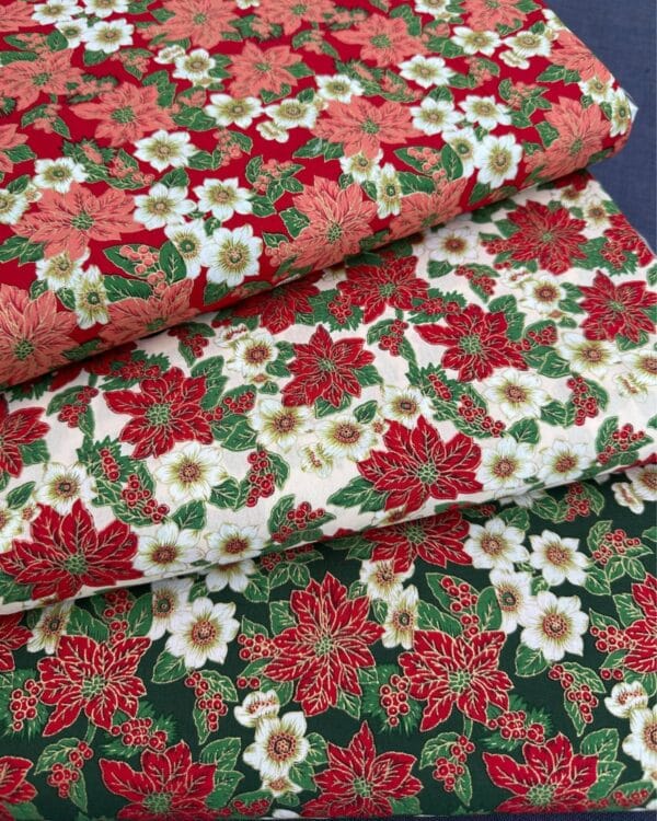 tissus cotons grosses fleurs de noël