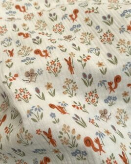 tissu double gaze lapin fleuri