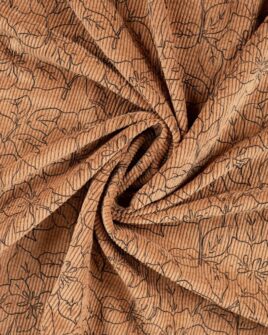 tissu velours côtelé 500 raies imprimé fleur camel 2