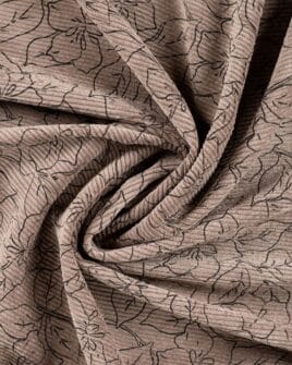 tissu velours côtelé 500 raies imprimé fleur noire taupe 2