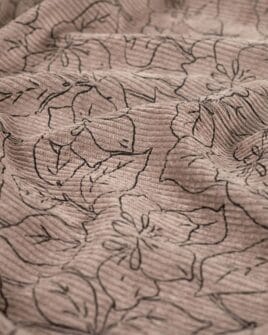tissu velours côtelé 500 raies imprimé fleur noire taupe 4