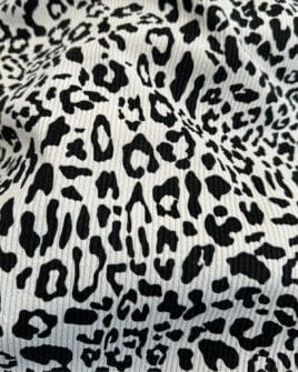 tissus velours côtelés 500 raies imprimé léopard blanc