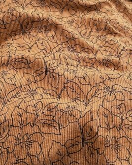 tissus velours côtelés 500 raies imprimé pierre de fleurs camel