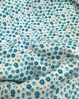 tissu coton 3d fleuri bleu