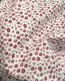 tissu coton 3d fleuri rose poudré prune