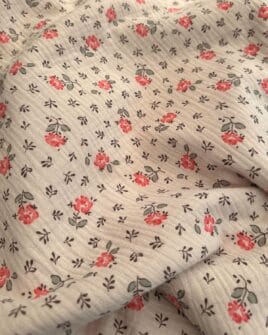 tissu double gaze fleuri orange greige