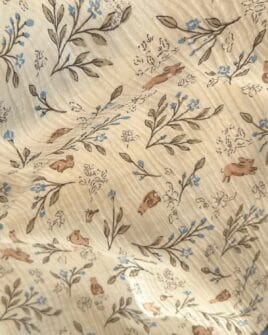 tissu double gaze lapin fleuri sable