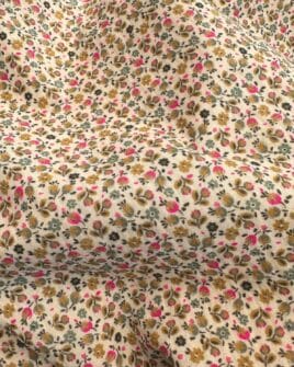 tissu double gaze petite fleur rouge greige