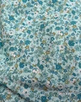 tissu popeline de coton fleuri bleu