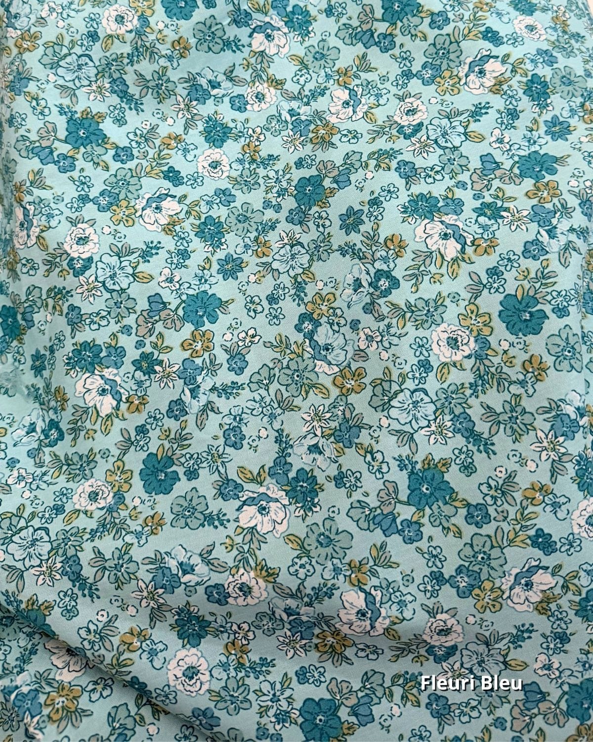 tissu popeline de coton fleuri bleu