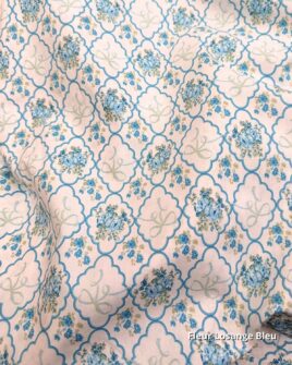 tissu popeline de coton fleuri losange bleu