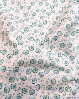 tissu popeline de coton fleuri oeillet bleu