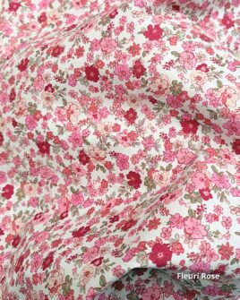 tissu popeline de coton fleuri rose