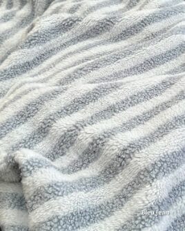 tissu teddy bouclette à rayure bleu jean
