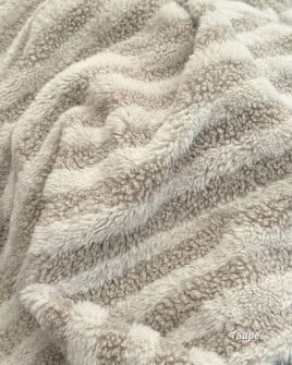 tissu teddy bouclette à rayure taupe