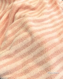 tissu teddy bouclette à rayure vieux rose