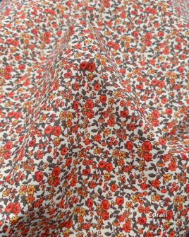 tissu coton enduit petite fleur corail