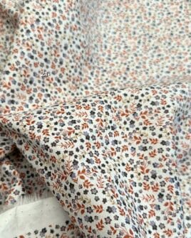 tissu coton fleuri style liberty petite fleur bleu camel