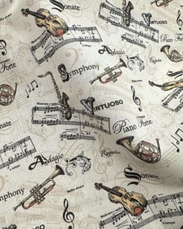tissu coton notes de musique écru
