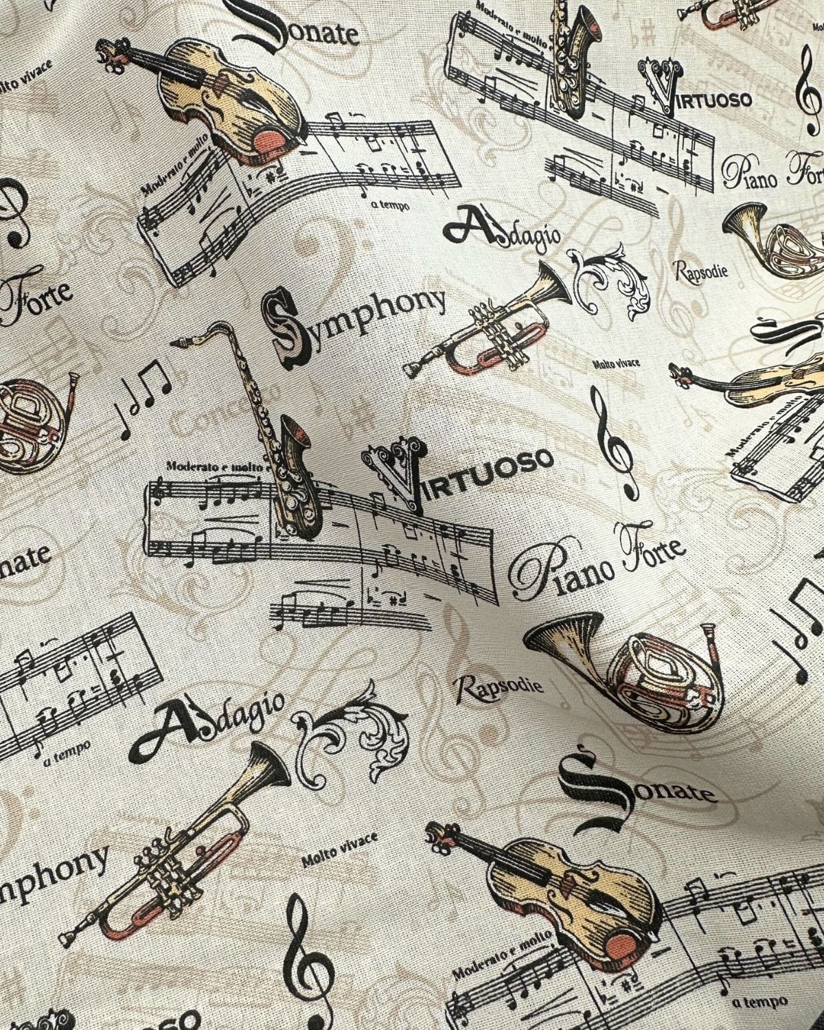 tissu coton notes de musique écru
