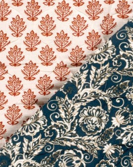 tissu double gaze matelassé fleuri camel réversible 2