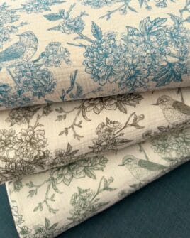 tissu double gaze teint imprimé colibri 3 coloris