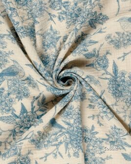 tissu double gaze teint imprimé colibri cobalt