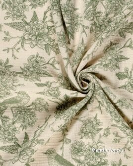 tissu double gaze teint imprimé colibri menthe foncée