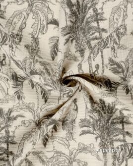tissu double gaze teint imprimé jungle anthracite