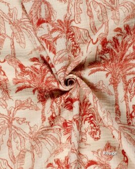 tissu double gaze teint imprimé jungle rouge
