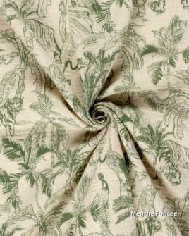 tissu double gaze teint imprimé jungle menthe foncée