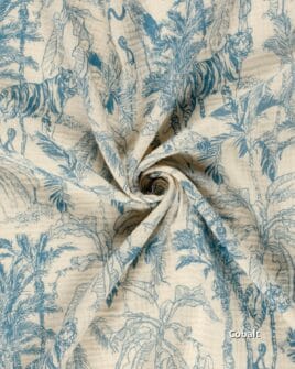 tissu double gaze teint imprimé jungle cobalt
