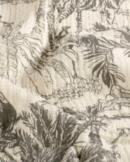 tissu double gaze teint imprimé jungle anthracite 2
