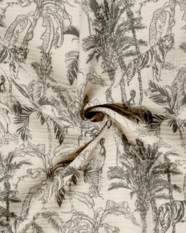 tissu double gaze teint imprimé jungle anthracite