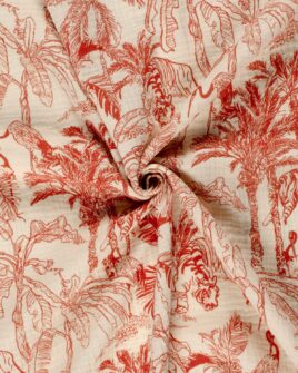 tissu double gaze teint imprimé jungle rouge
