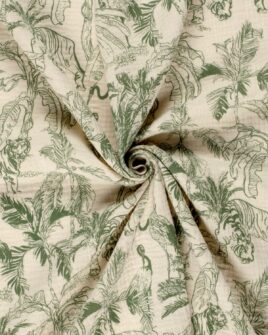 tissu double gaze teint imprimé jungle vert
