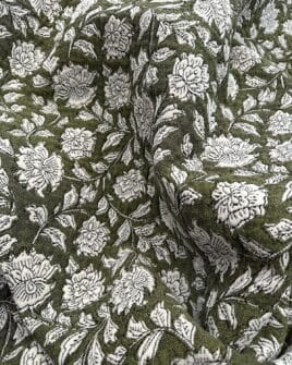tissu jacquard fleur indienne vert sauge