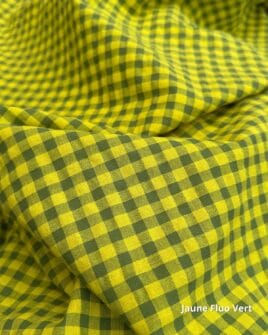 tissu seersucker vichy jaune fluo et vert