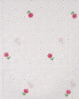 tissu broderie anglaise petite fleur fuchsia fond blanc