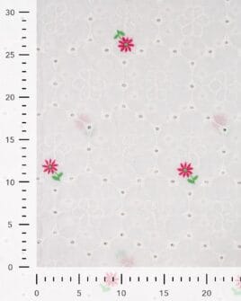 tissu broderie anglaise petite fleur fuchsia fond blanc