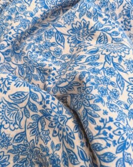 tissu double gaze imprimé fleur indienne bleue