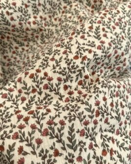 tissu double gaze petite fleur camel fond écru